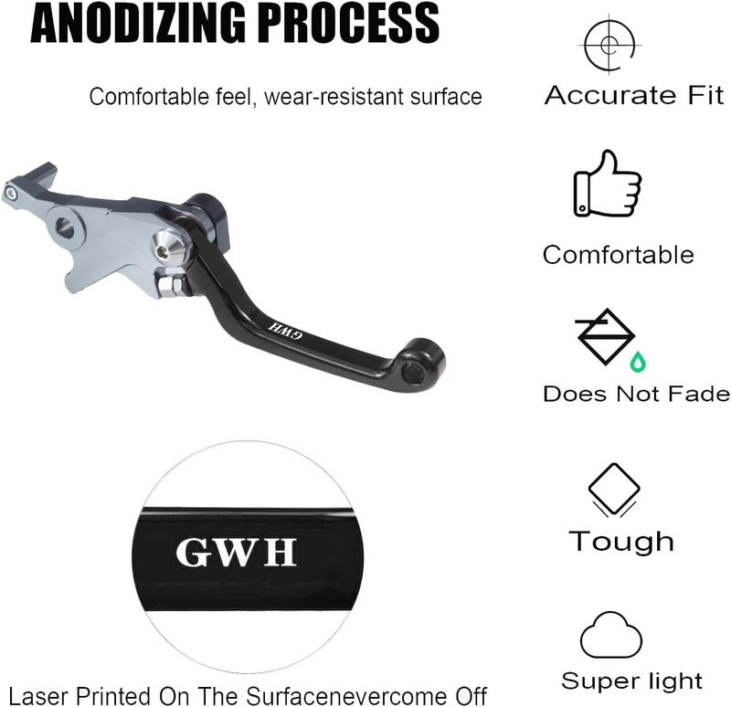 GWH Motorcycle Billet Foldable Brake Clutch Lever Handle CNC Aluminum Pivot for TRX400EX TRX 400 EX 1999-2008 Dirt Pit Bike (Black) - Image 3